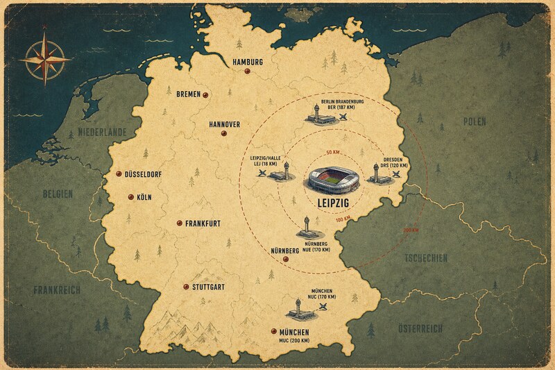 leipzig stadium and airports map